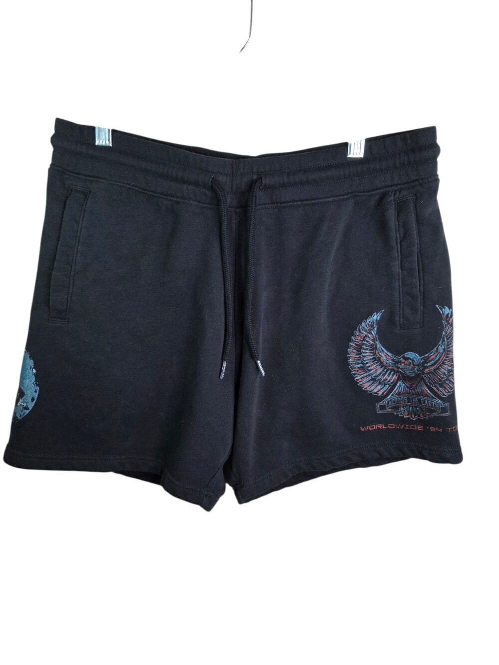 Hollister Shorts Mens Large Black Fleece Sweat Eagle Globe Graphic Drawstring